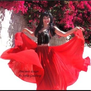 Red chiffon skirt double circle Ameynra design 720" new